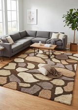 Abstract Geometric Wool Rug – Pebble Stone Pattern | Hand-Crafted Soft Washable Carpet