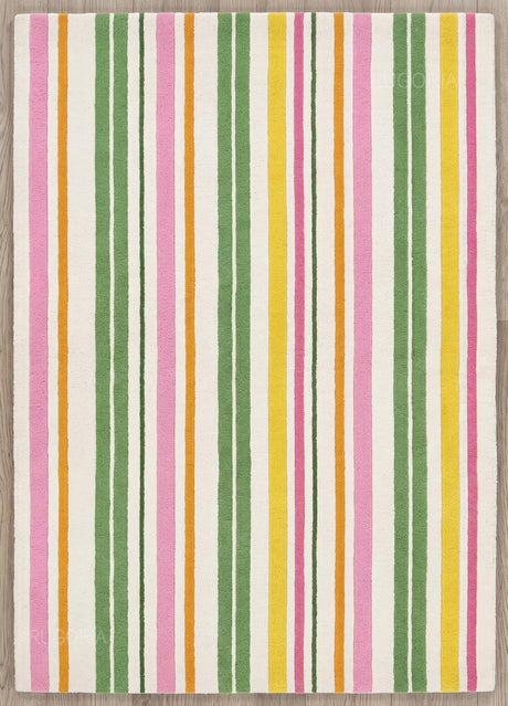 Handmade Wool Rug with Colorful Vertical Stripes Soft Hand Tufted Carpet