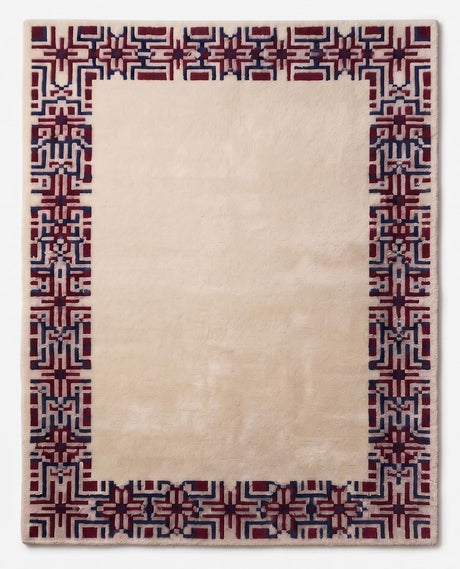 Hand-Tufted Wool Area Rug, Geometric Border,