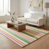Handmade Wool Rug with Colorful Vertical Stripes Soft Hand Tufted Carpet