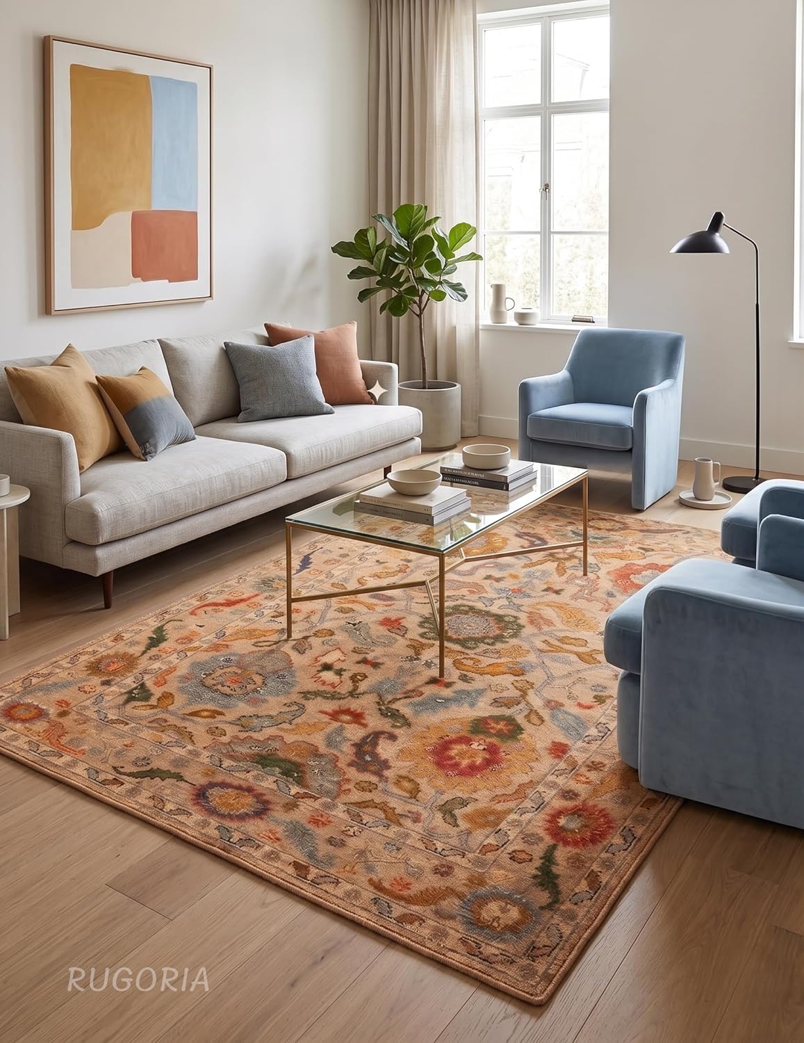 Handmade Wool Area Rug Traditional Floral Medallion Design