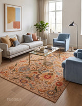 Handmade Wool Area Rug Traditional Floral Medallion Design