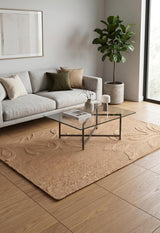 Handwoven Jute Rug with Textured Floral Border Design, Natural Fiber Rug