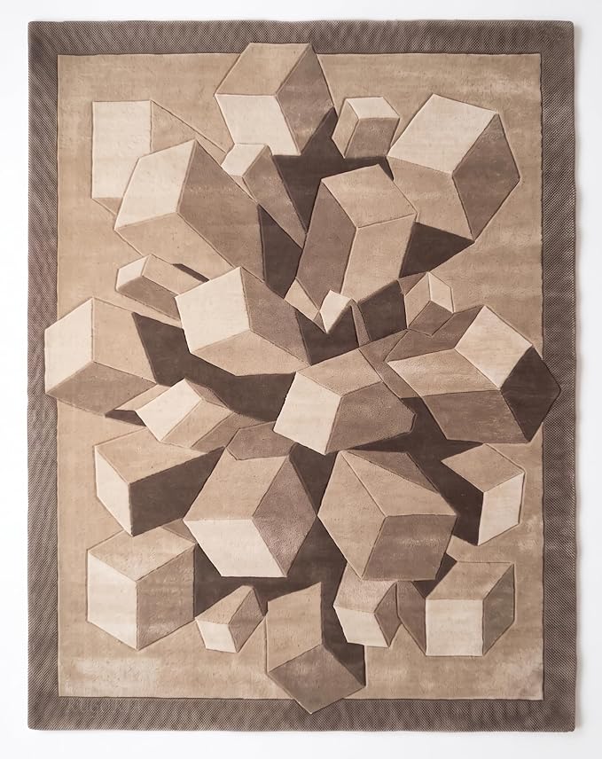 Hand-Tufted Wool Area Rug, 3D Cube Design