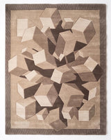 Hand-Tufted Wool Area Rug, 3D Cube Design