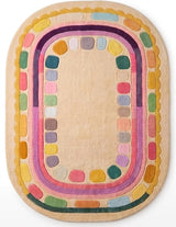Hand Tufted Wool Rug, Rounded Rectangle Geometric Border Design,