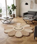 Hand Tufted Wool Area Rug Flower Shape Cartoon Face Design
