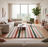 Handmade Wool Rug with Colorful Vertical Stripes Soft Hand Tufted Carpet