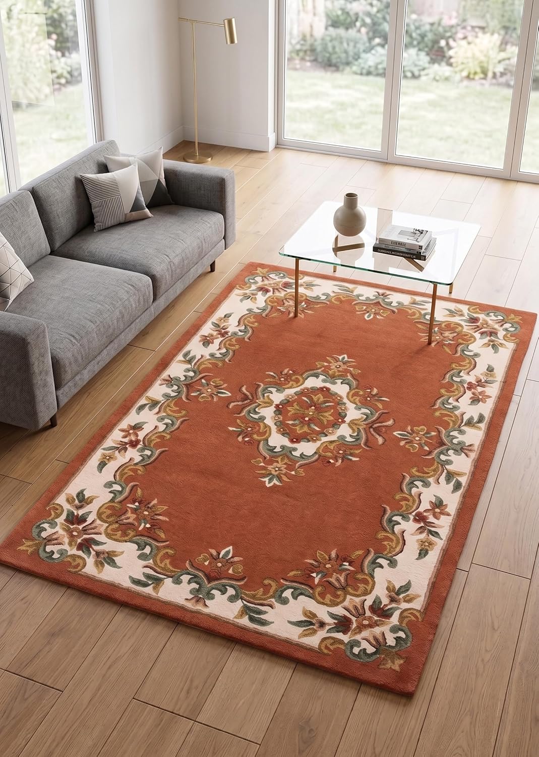 Handmade Traditional Wool Rug | Floral Medallion Border Design