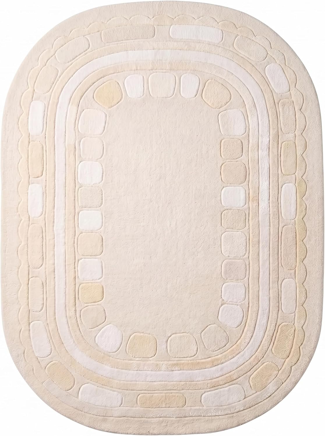 Hand Tufted Wool Rug, Rounded Rectangle Geometric Border Design,