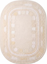 Hand Tufted Wool Rug, Rounded Rectangle Geometric Border Design,
