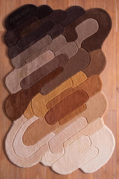 Hand Tufted Wool Rug, Abstract Organic Irregular Shape, Modern Gradient Design