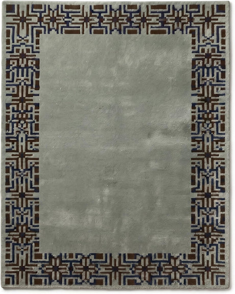 Hand-Tufted Wool Area Rug, Geometric Border,