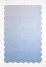 Handcrafted Soft Blue Scalloped Wool Rug - 100% Wool Plush Carpet, Durable & Thick Textured Weave Rugs