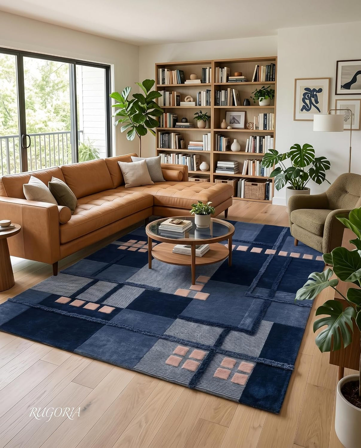 Hand-Tufted Wool Area Rug, Modern Patchwork Geometric Design