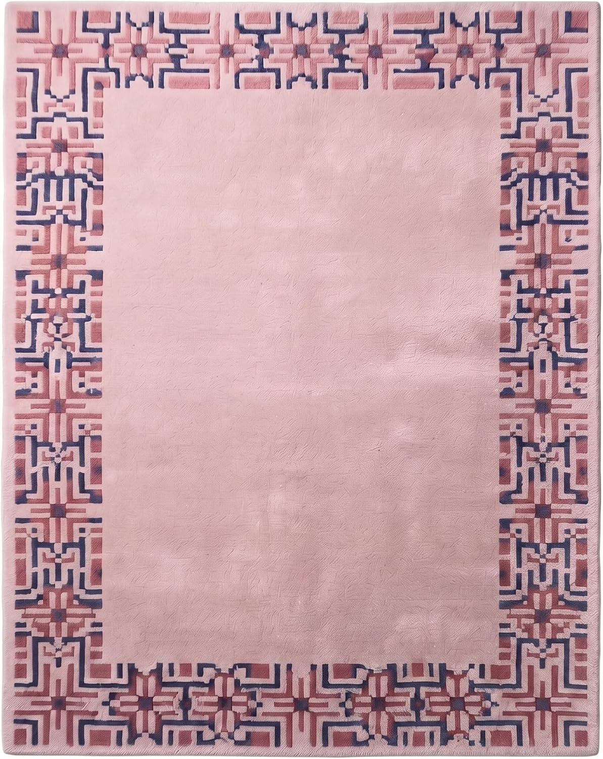 Hand-Tufted Wool Area Rug, Geometric Border,