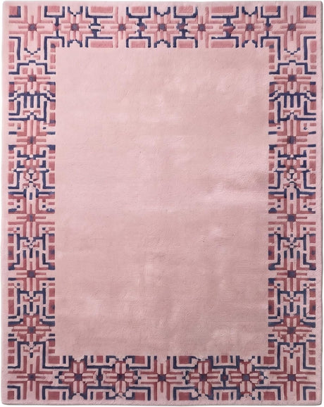 Hand-Tufted Wool Area Rug, Geometric Border,