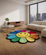 Hand Tufted Wool Area Rug Flower Shape Cartoon Face Design