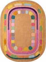 Hand Tufted Wool Rug, Rounded Rectangle Geometric Border Design,