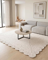 Handwoven Jute Rug with Scalloped Border, Natural Fiber Indoor Rug