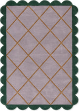 Modern Hand Tufted Wool Rug, Scalloped Border, Geometric Diamond Pattern,