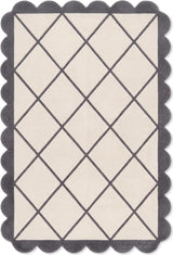 Modern Hand Tufted Wool Rug, Scalloped Border, Geometric Diamond Pattern,