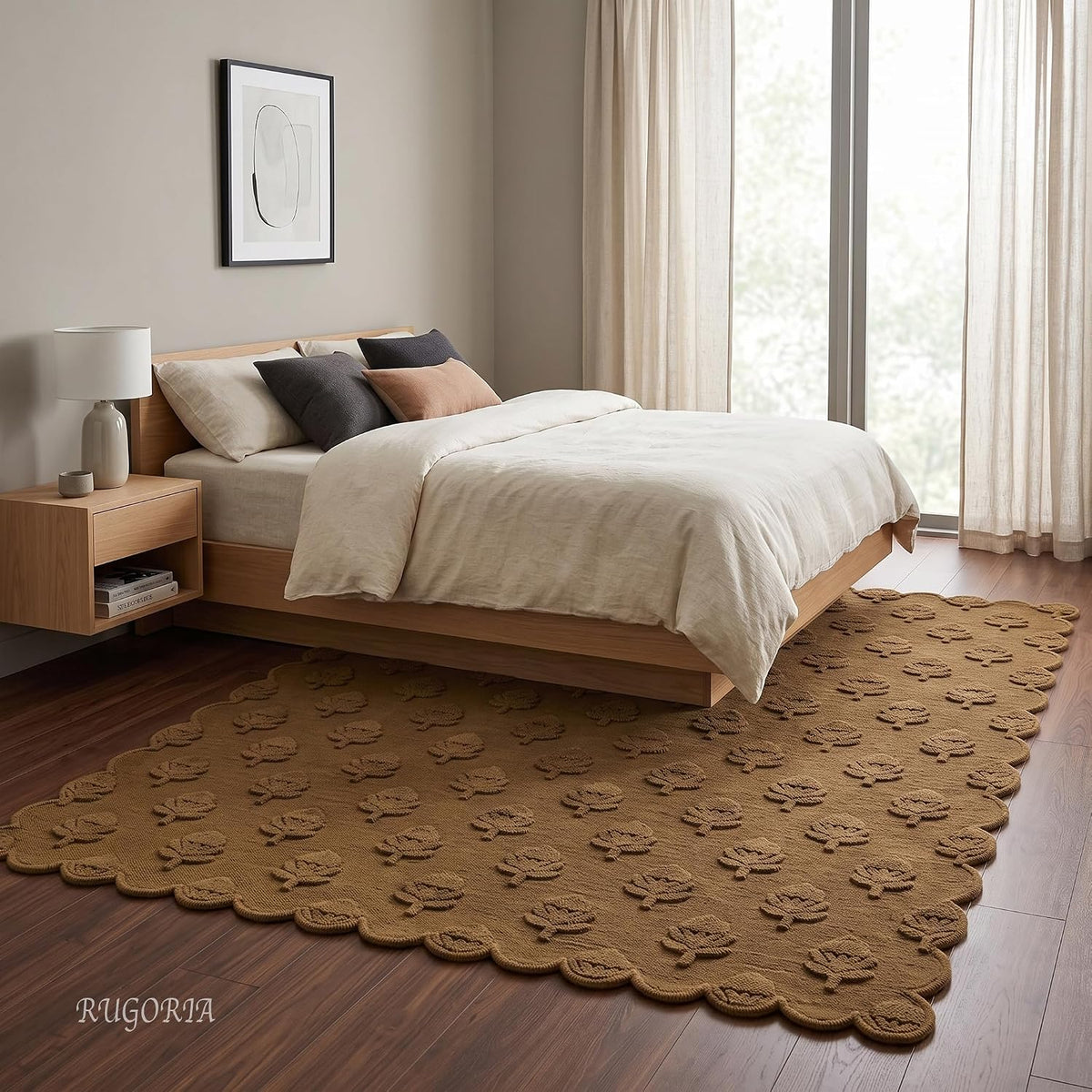 Hand Tufted Wool Rug, Floral Botanical Pattern with Scalloped