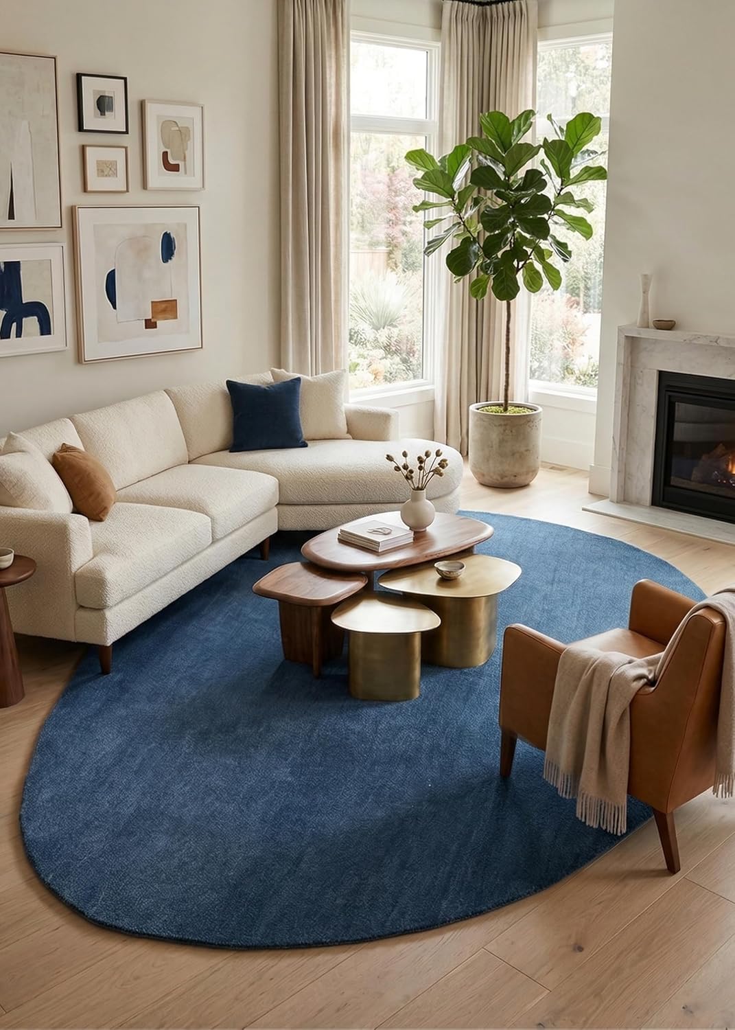 Modern Oval Shape Wool Rug - Irregular Shaped