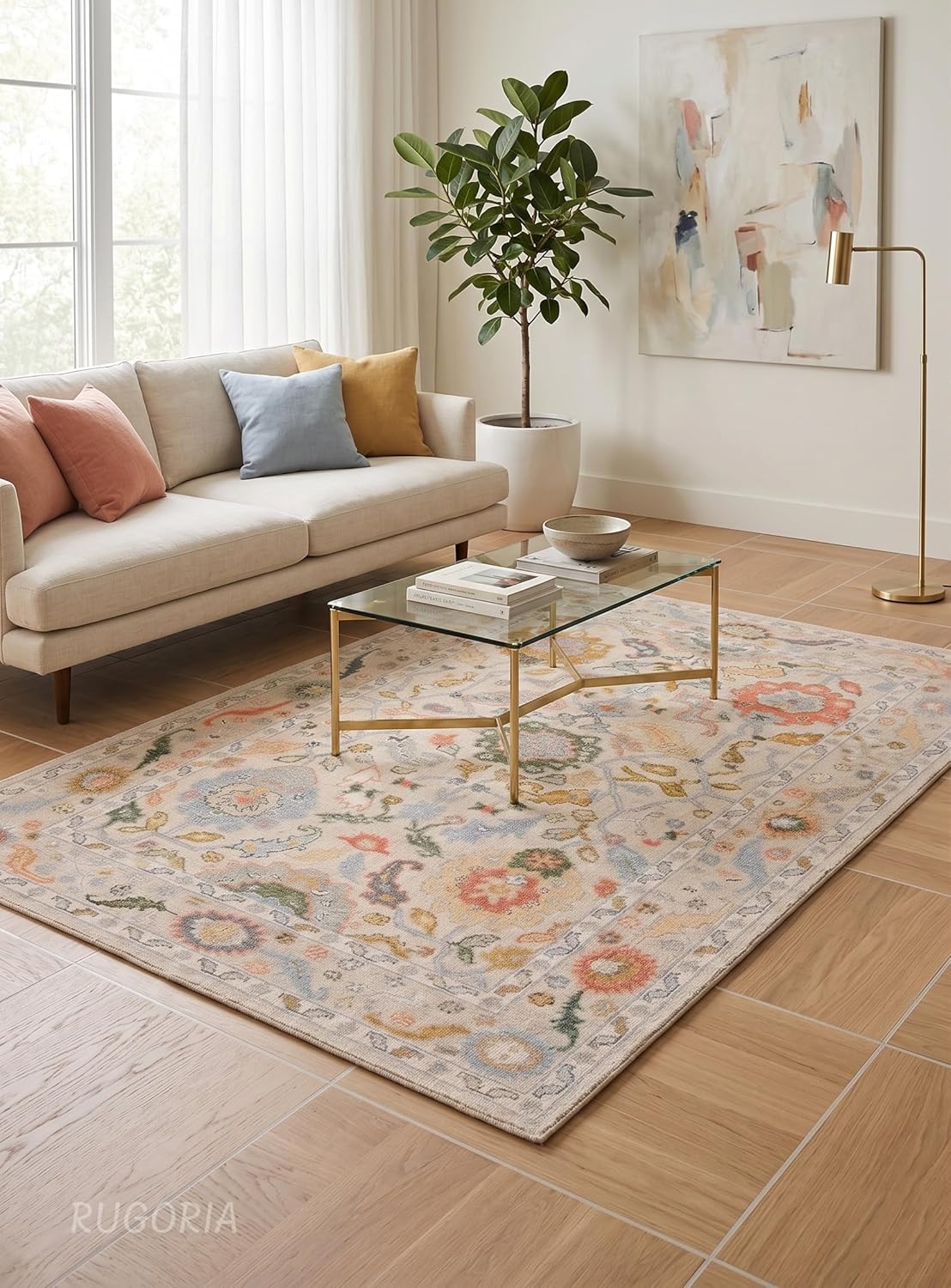 Handmade Wool Area Rug Traditional Floral Medallion Design