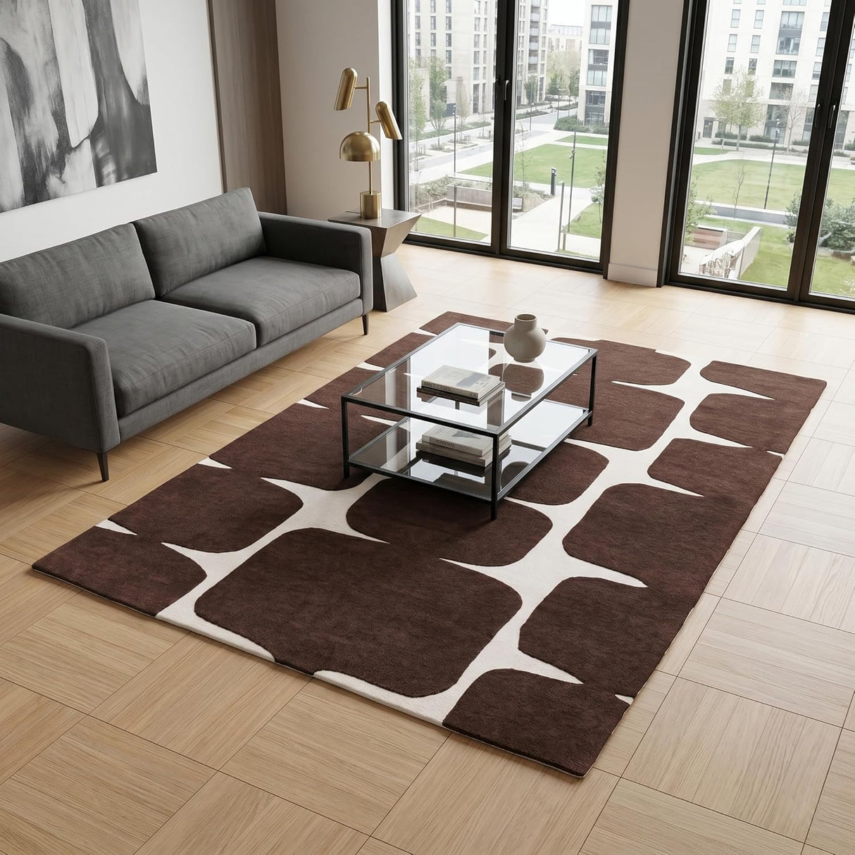 Modern Wool Rug – Hand-Tufted, Soft & Thick | Abstract Geometric Design