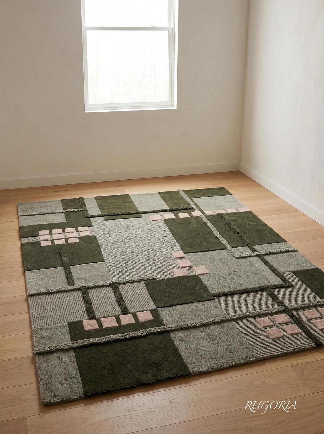 Hand-Tufted Wool Area Rug, Modern Patchwork Geometric Design
