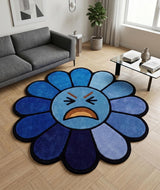 Hand Tufted Wool Area Rug Flower Shape Cartoon Face Design