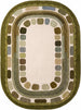 Hand Tufted Wool Rug, Rounded Rectangle Geometric Border Design,