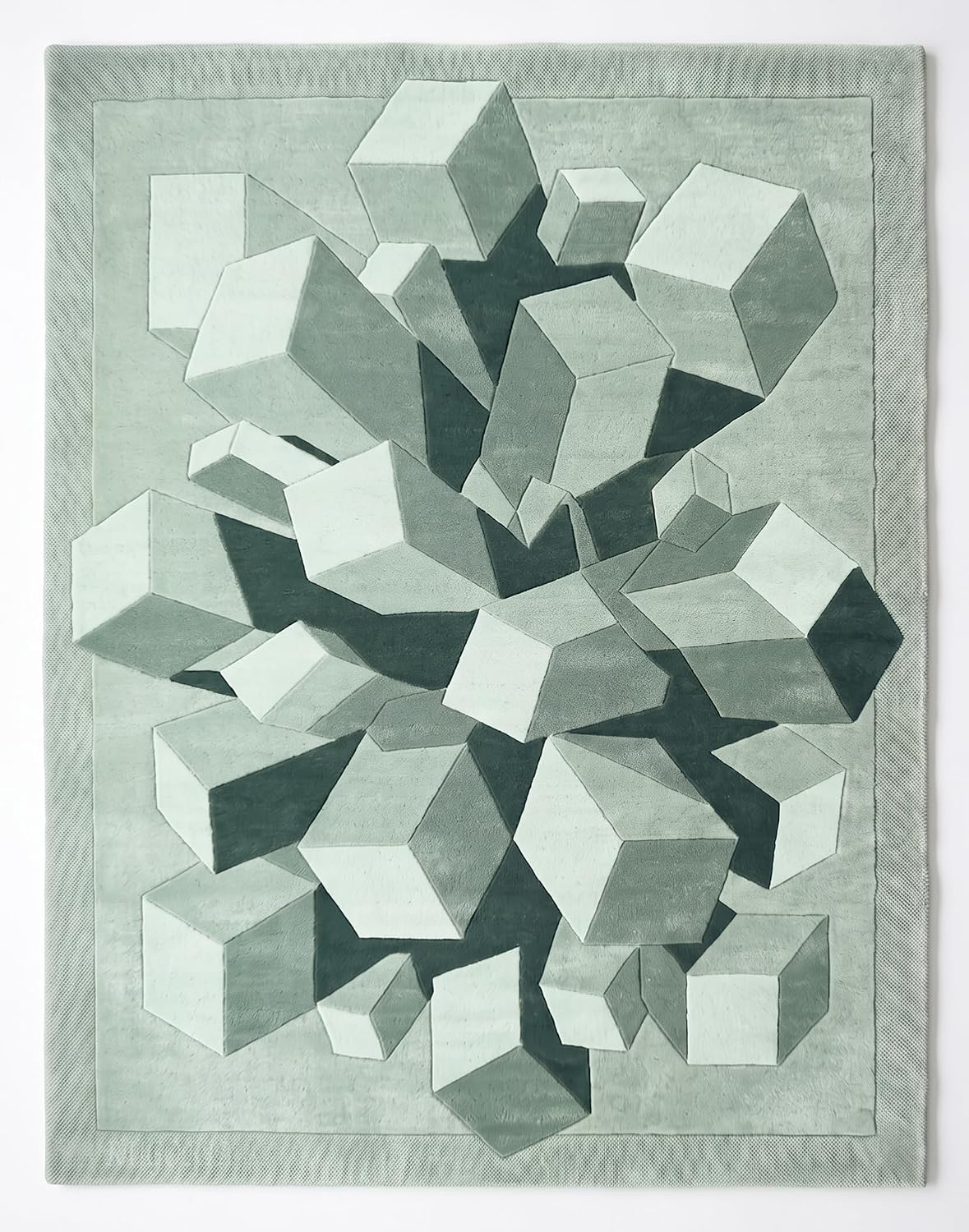 Hand-Tufted Wool Area Rug, 3D Cube Design