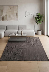 Handwoven Jute Rug with Textured Floral Border Design, Natural Fiber Rug