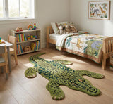Handmade 100% Wool Area Rug with Realistic Crocodile-Inspired Animal Print Design