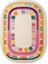 Hand Tufted Wool Rug, Rounded Rectangle Geometric Border Design,