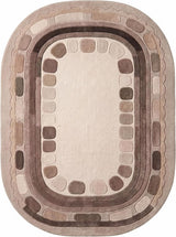 Hand Tufted Wool Rug, Rounded Rectangle Geometric Border Design,