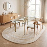 Hand Tufted Wool Rug, Rounded Rectangle Geometric Border Design,