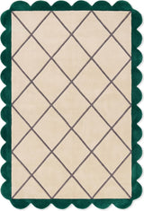 Modern Hand Tufted Wool Rug, Scalloped Border, Geometric Diamond Pattern,