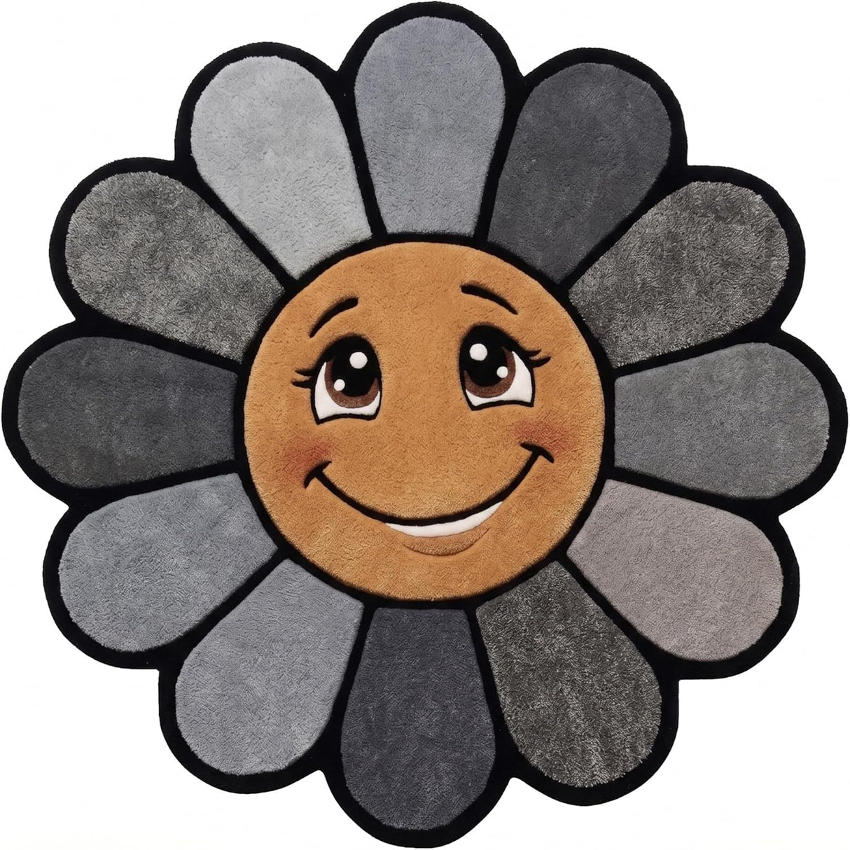 Hand Tufted Wool Area Rug Flower Shape Cartoon Face Design