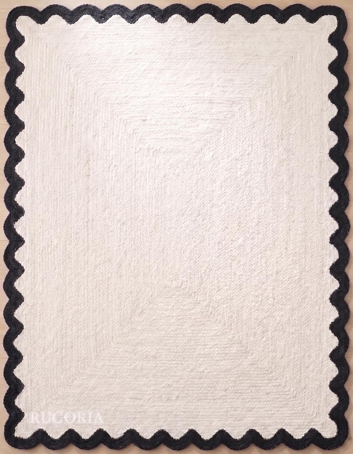 Handwoven Jute Rug with Scalloped Border, Natural Fiber Indoor Rug
