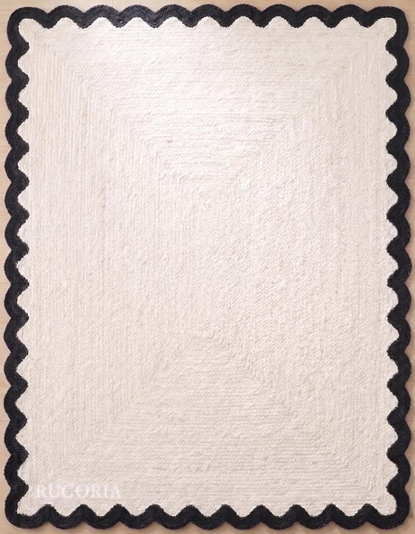 Handwoven Jute Rug with Scalloped Border, Natural Fiber Indoor Rug
