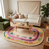 Hand Tufted Wool Rug, Rounded Rectangle Geometric Border Design,