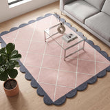 Modern Hand Tufted Wool Rug, Scalloped Border, Geometric Diamond Pattern,