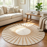 Round sunburst rug in a cozy living-room