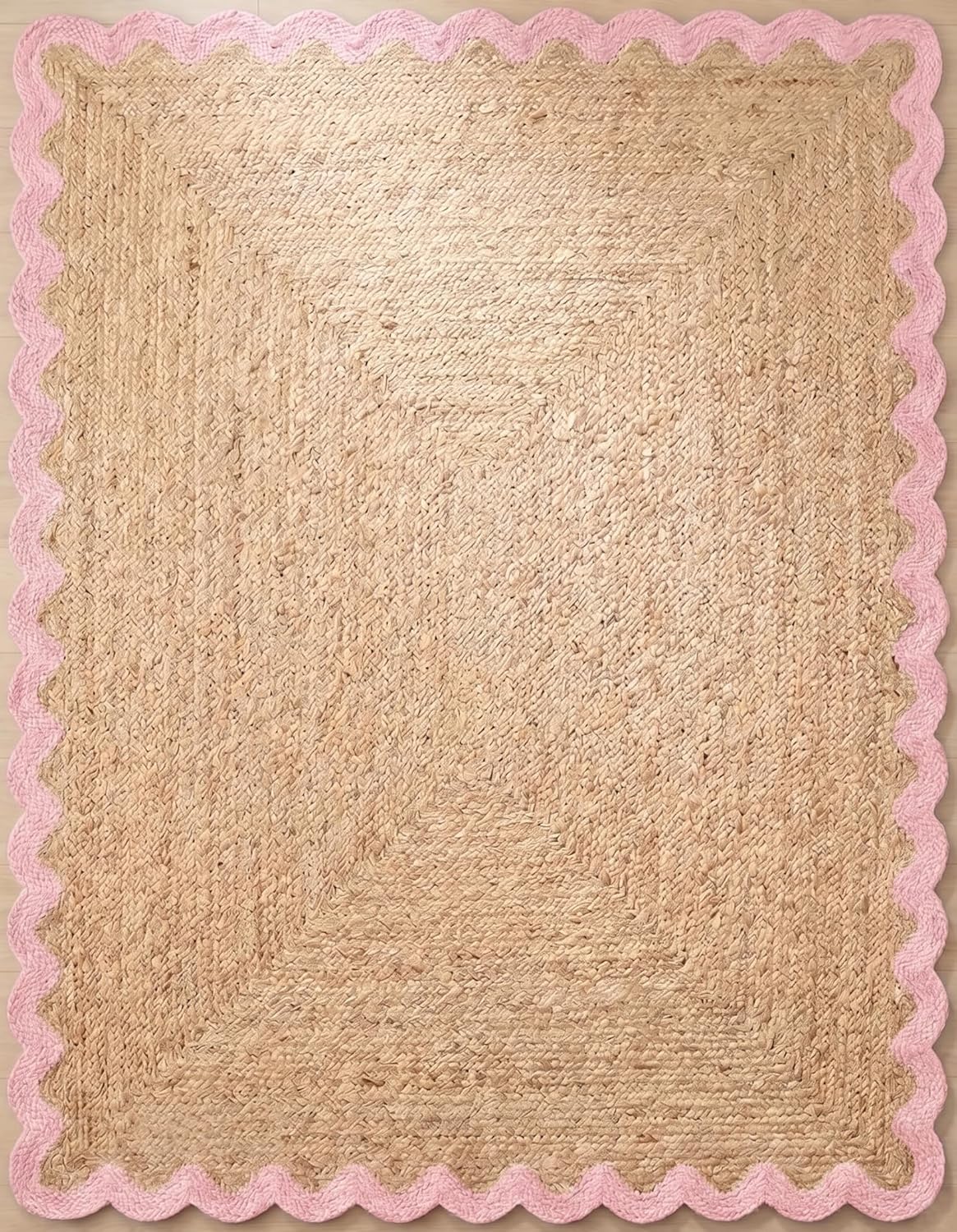 Handwoven Jute Rug with Scalloped Border, Natural Fiber Indoor Rug
