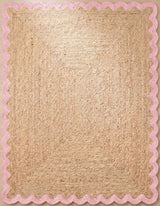 Handwoven Jute Rug with Scalloped Border, Natural Fiber Indoor Rug