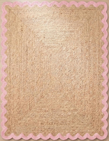 Handwoven Jute Rug with Scalloped Border, Natural Fiber Indoor Rug