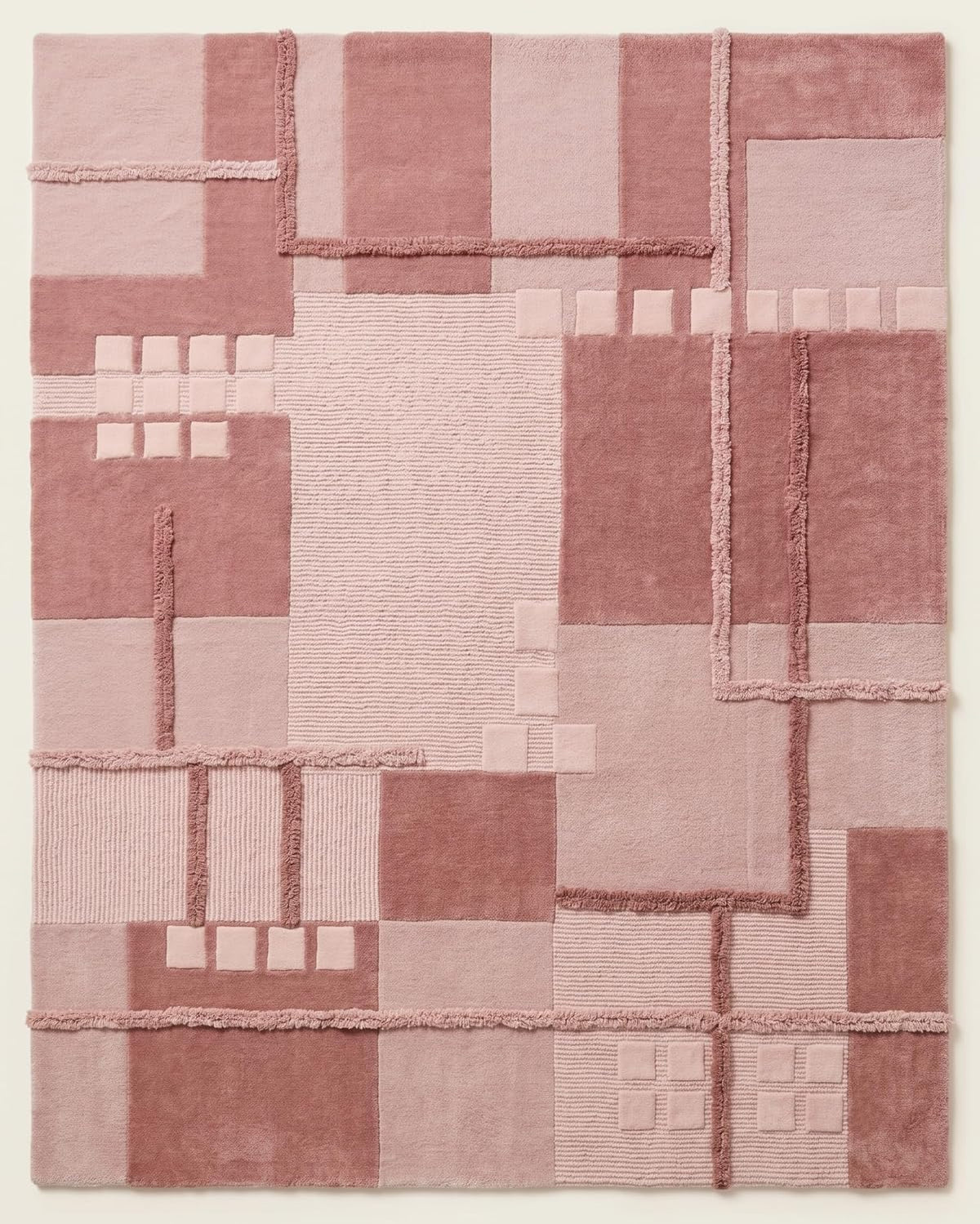 Hand-Tufted Wool Area Rug, Modern Patchwork Geometric Design